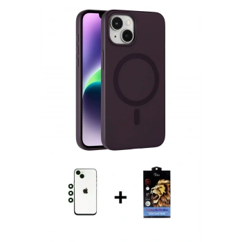 MARSİLYAN™- iPhone 14 Kılıf Çekirdek Modern Prime - Siyah Buffer Hayalet Cam Ekran Koruyucu + Shine Kamera Lens - YL