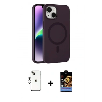 MARSİLYAN™- iPhone 14 Kılıf Çekirdek Modern Prime - Siyah Buffer Hayalet Cam Ekran Koruyucu + Shine Kamera Lens - SH