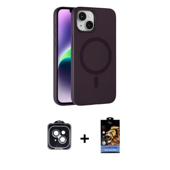MARSİLYAN™- iPhone 14 Kılıf Çekirdek Modern Prime - Siyah Buffer Hayalet Cam Ekran Koruyucu + PVD Metal Kamera Lens - SH