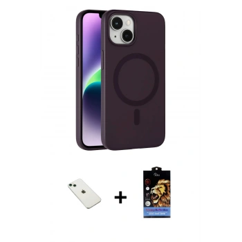 MARSİLYAN™- iPhone 14 Kılıf Çekirdek Modern Prime - Siyah Buffer Hayalet Cam Ekran Koruyucu + Diamond Kamera Lens - YL