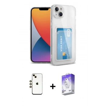 MARSİLYAN™- iPhone 14 Kılıf Doruk Klasik Koleksiyonu - Siyah Bilvis 5in1 3D Magic Cam Ekran Koruyucu + Shine Kamera Lens - GD
