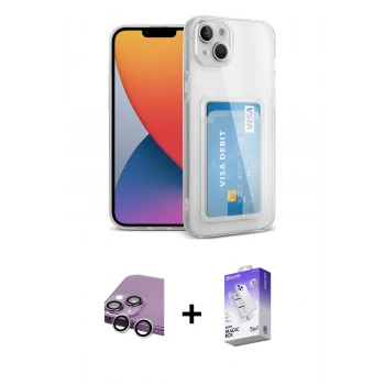 MARSİLYAN™- iPhone 14 Kılıf Doruk Klasik Koleksiyonu - Siyah Bilvis 5in1 3D Magic Cam Ekran Koruyucu + Raze Metal Kamera Lens - GS
