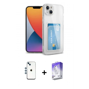 MARSİLYAN™- iPhone 14 Kılıf Doruk Klasik Koleksiyonu - Siyah Bilvis 5in1 3D Magic Cam Ekran Koruyucu + Shine Kamera Lens - MI