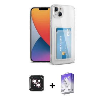 MARSİLYAN™- iPhone 14 Kılıf Doruk Klasik Koleksiyonu - Siyah Bilvis 5in1 3D Magic Cam Ekran Koruyucu + PVD Metal Kamera Lens - PE