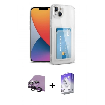 MARSİLYAN™- iPhone 14 Kılıf Doruk Klasik Koleksiyonu - Siyah Bilvis 5in1 3D Magic Cam Ekran Koruyucu + Raze Metal Kamera Lens - SH