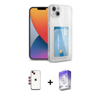 MARSİLYAN™- iPhone 14 Kılıf Doruk Klasik Koleksiyonu - Siyah Bilvis 5in1 3D Magic Cam Ekran Koruyucu + Shine Kamera Lens - KI