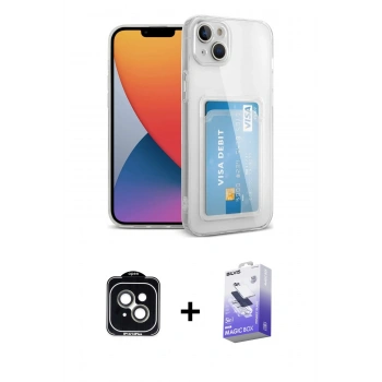 MARSİLYAN™- iPhone 14 Kılıf Doruk Klasik Koleksiyonu - Siyah Bilvis 5in1 5D Magic Hayalet Cam Ekran Koruyucu + PVD Metal Kamera Lens - YL