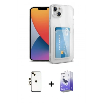 MARSİLYAN™- iPhone 14 Kılıf Doruk Klasik Koleksiyonu - Siyah Bilvis 5in1 5D Magic Hayalet Cam Ekran Koruyucu + Shine Kamera Lens - GD