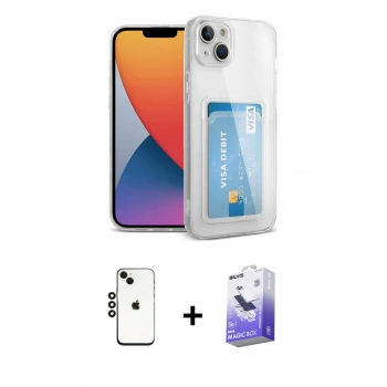 MARSİLYAN™- iPhone 14 Kılıf Doruk Klasik Koleksiyonu - Siyah Bilvis 5in1 5D Magic Hayalet Cam Ekran Koruyucu + Shine Kamera Lens - SH