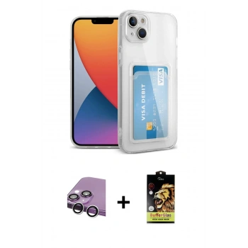 MARSİLYAN™- iPhone 14 Kılıf Doruk Klasik Koleksiyonu - Siyah Buffer Cam Ekran Koruyucu + Raze Metal Kamera Lens - GS