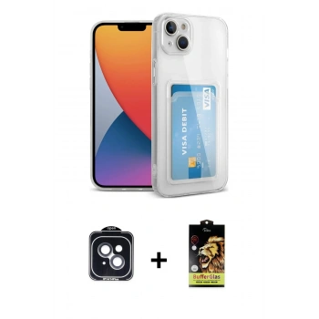 MARSİLYAN™- iPhone 14 Kılıf Doruk Klasik Koleksiyonu - Siyah Buffer Cam Ekran Koruyucu + PVD Metal Kamera Lens - SH