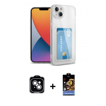 MARSİLYAN™- iPhone 14 Kılıf Doruk Klasik Koleksiyonu - Siyah Buffer Hayalet Cam Ekran Koruyucu + PVD Metal Kamera Lens - GS