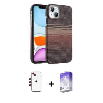 MARSİLYAN™- iPhone 14 Kılıf Doruk Serisi - Siyah Bilvis 5in1 3D Magic Cam Ekran Koruyucu + Shine Kamera Lens - KI