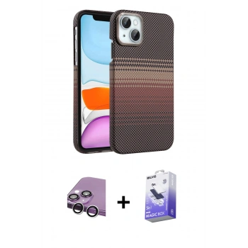 MARSİLYAN™- iPhone 14 Kılıf Doruk Serisi - Siyah Bilvis 5in1 5D Magic Hayalet Cam Ekran Koruyucu + Raze Metal Kamera Lens - GS