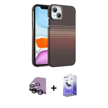 MARSİLYAN™- iPhone 14 Kılıf Doruk Serisi - Siyah Bilvis 5in1 5D Magic Hayalet Cam Ekran Koruyucu + Raze Metal Kamera Lens - SH