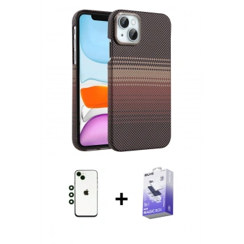 MARSİLYAN™- iPhone 14 Kılıf Doruk Serisi - Siyah Bilvis 5in1 5D Magic Hayalet Cam Ekran Koruyucu + Shine Kamera Lens - YL