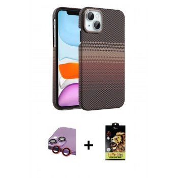 MARSİLYAN™- iPhone 14 Kılıf Doruk Serisi - Siyah Buffer Cam Ekran Koruyucu + Raze Metal Kamera Lens - KI