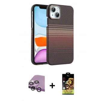 MARSİLYAN™- iPhone 14 Kılıf Doruk Serisi - Siyah Buffer Cam Ekran Koruyucu + Raze Metal Kamera Lens - MR