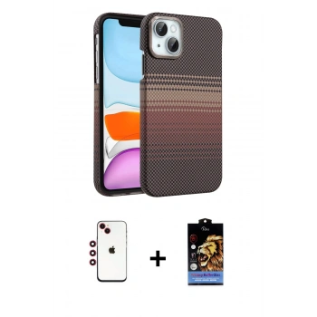 MARSİLYAN™- iPhone 14 Kılıf Doruk Serisi - Siyah Buffer Hayalet Cam Ekran Koruyucu + Shine Kamera Lens - KI