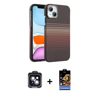 MARSİLYAN™- iPhone 14 Kılıf Doruk Serisi - Siyah Buffer Hayalet Cam Ekran Koruyucu + PVD Metal Kamera Lens - SH