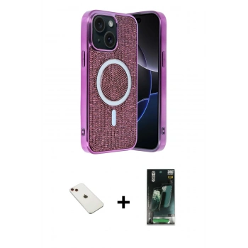 MARSİLYAN™- iPhone 14 Kılıf Eksen Çizgi - Şeffaf 360 Full Body Arka Koruyucu + Diamond Kamera Lens - KI