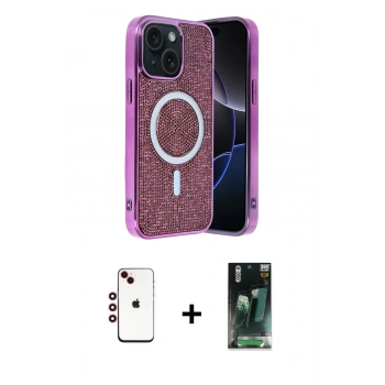 MARSİLYAN™- iPhone 14 Kılıf Eksen Çizgi - Şeffaf 360 Full Body Arka Koruyucu + Shine Kamera Lens - KI