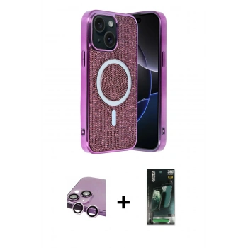 MARSİLYAN™- iPhone 14 Kılıf Eksen Çizgi - Şeffaf 360 Full Body Arka Koruyucu + Raze Metal Kamera Lens - MR