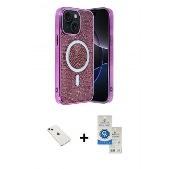 MARSİLYAN™- iPhone 14 Kılıf Eksen Çizgi - Şeffaf Royal Nano Ekran Koruyucu + Diamond Kamera Lens - YL