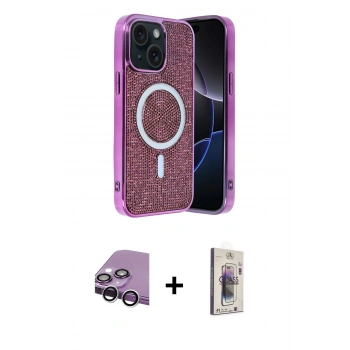 MARSİLYAN™- iPhone 14 Kılıf Eksen Çizgi - Siyah Bilvis 3D Cam Ekran Koruyucu + Raze Metal Kamera Lens - GS
