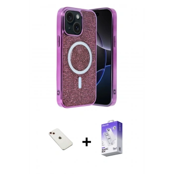 MARSİLYAN™- iPhone 14 Kılıf Eksen Çizgi - Siyah Bilvis 5in1 3D Magic Cam Ekran Koruyucu + Diamond Kamera Lens - KI