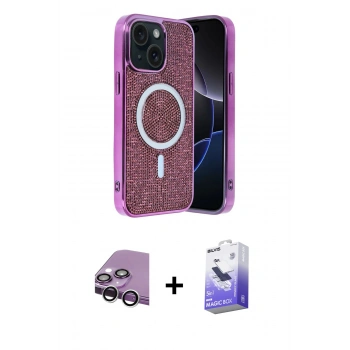 MARSİLYAN™- iPhone 14 Kılıf Eksen Çizgi - Siyah Bilvis 5in1 5D Magic Hayalet Cam Ekran Koruyucu + Raze Metal Kamera Lens - GS