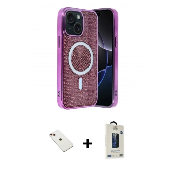 MARSİLYAN™- iPhone 14 Kılıf Eksen Çizgi - Siyah Bilvis Hayalet Cam Ekran Koruyucu + Diamond Kamera Lens - KI