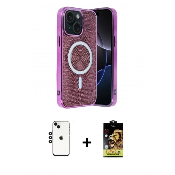 MARSİLYAN™- iPhone 14 Kılıf Eksen Çizgi - Siyah Buffer Cam Ekran Koruyucu + Shine Kamera Lens - SH