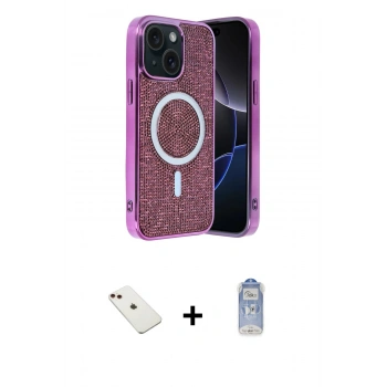MARSİLYAN™- iPhone 14 Kılıf Eksen Çizgi - Siyah Joko Magic 5D Cam + Diamond Kamera Lens - KI