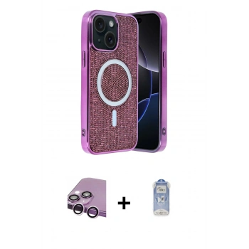 MARSİLYAN™- iPhone 14 Kılıf Eksen Çizgi - Siyah Joko Magic 5D Cam + Raze Metal Kamera Lens - MR