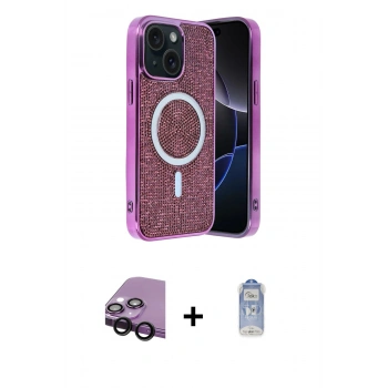 MARSİLYAN™- iPhone 14 Kılıf Eksen Çizgi - Siyah Joko Magic 5D Cam + Raze Metal Kamera Lens - SH