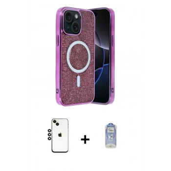 MARSİLYAN™- iPhone 14 Kılıf Eksen Çizgi - Siyah Joko Magic 5D Cam + Shine Kamera Lens - SH