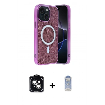 MARSİLYAN™- iPhone 14 Kılıf Eksen Çizgi - Siyah Joko Magic 5D Cam + PVD Metal Kamera Lens - YL
