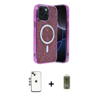 MARSİLYAN™- iPhone 14 Kılıf Eksen Çizgi - Siyah Joko Magic 5D Hayalet Cam + Shine Kamera Lens - GI