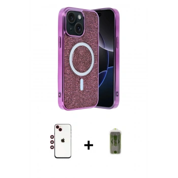 MARSİLYAN™- iPhone 14 Kılıf Eksen Çizgi - Siyah Joko Magic 5D Hayalet Cam + Shine Kamera Lens - KI