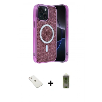 MARSİLYAN™- iPhone 14 Kılıf Eksen Çizgi - Siyah Joko Magic 5D Hayalet Cam + Diamond Kamera Lens - PE