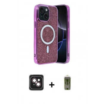 MARSİLYAN™- iPhone 14 Kılıf Eksen Çizgi - Siyah Joko Magic 5D Hayalet Cam + PVD Metal Kamera Lens - PE