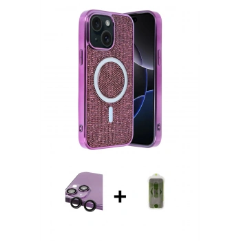MARSİLYAN™- iPhone 14 Kılıf Eksen Çizgi - Siyah Joko Magic 5D Hayalet Cam + Raze Metal Kamera Lens - SH