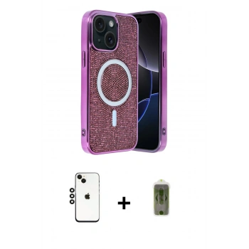 MARSİLYAN™- iPhone 14 Kılıf Eksen Çizgi - Siyah Joko Magic 5D Hayalet Cam + Shine Kamera Lens - SH