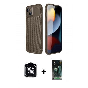 MARSİLYAN™- iPhone 14 Kılıf Eksen Form Prime - Şeffaf 360 Full Body Arka Koruyucu + PVD Metal Kamera Lens - GS