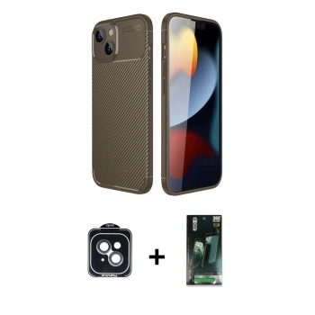 MARSİLYAN™- iPhone 14 Kılıf Eksen Form Prime - Şeffaf 360 Full Body Arka Koruyucu + PVD Metal Kamera Lens - SH