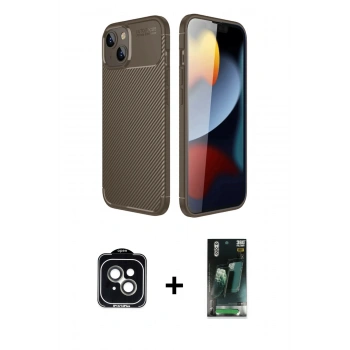 MARSİLYAN™- iPhone 14 Kılıf Eksen Form Prime - Şeffaf 360 Full Body Arka Koruyucu + PVD Metal Kamera Lens - YL