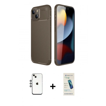 MARSİLYAN™- iPhone 14 Kılıf Eksen Form Prime - Şeffaf Pasifik Cam Ekran Koruyucu + Shine Kamera Lens - GS