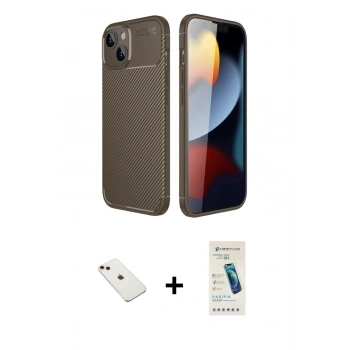 MARSİLYAN™- iPhone 14 Kılıf Eksen Form Prime - Şeffaf Pasifik Cam Ekran Koruyucu + Diamond Kamera Lens - KI