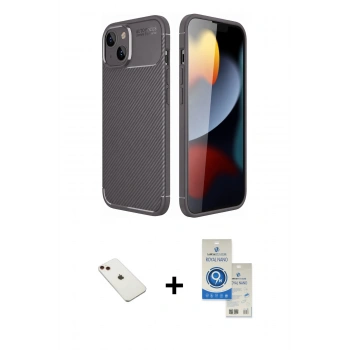 MARSİLYAN™- iPhone 14 Kılıf Eksen Form Prime - Şeffaf Royal Nano Ekran Koruyucu + Diamond Kamera Lens - KI